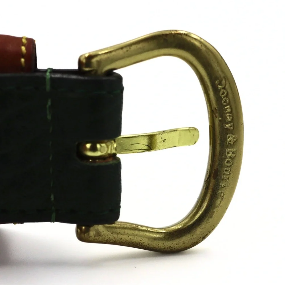 Dooney & Bourke Dark Green Leather Belt with Brown Accent and Gold Buckle